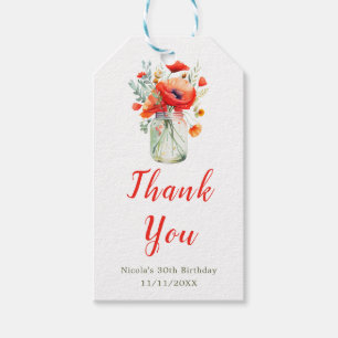 Étiquettes-cadeau Red Poppies Mason Jar Anniversaire