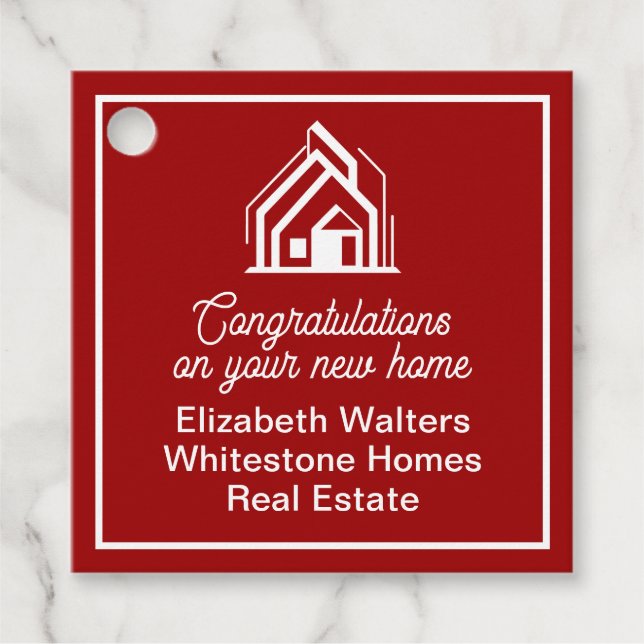 Étiquettes Cadeau Red Real Estate Company Customized Realtor Party (Devant)