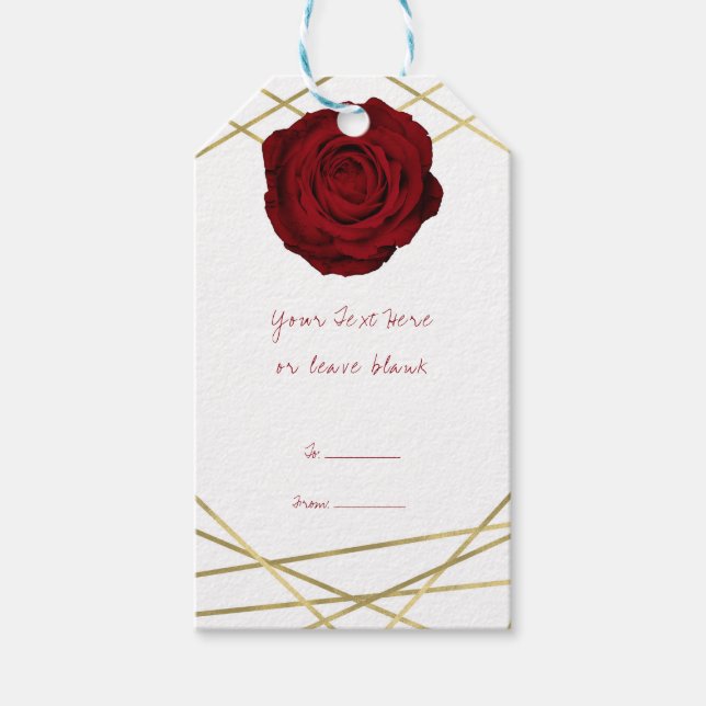 Étiquettes-cadeau Red Rose & Gold Lines Floral Elegant Party Favoris (Devant)