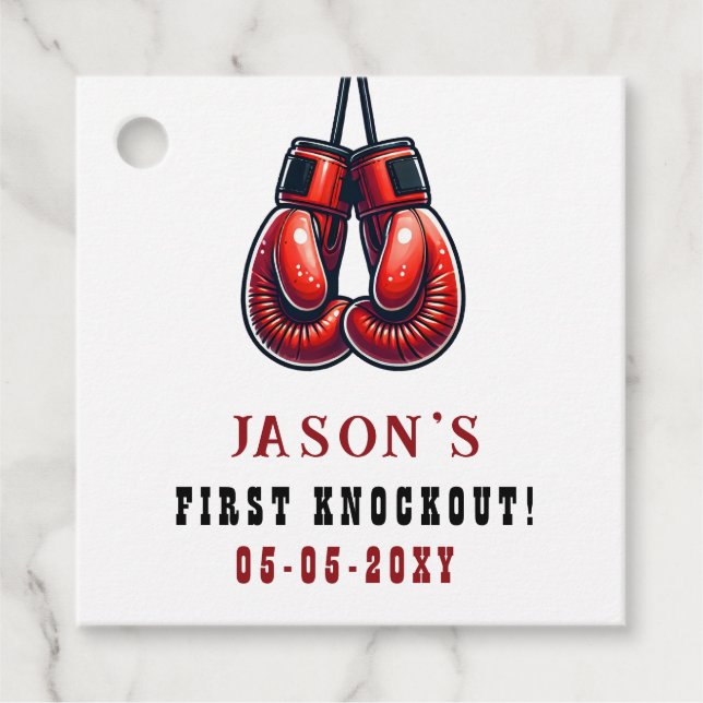 Étiquettes Cadeau Red Rumble First Knockout Boxing Anniversaire (Devant)