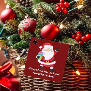 Étiquettes Cadeau Red Santa Claus Custom Kids Christmas Party