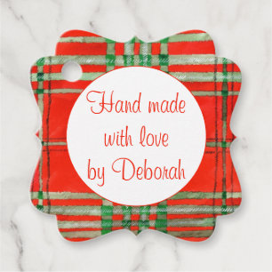 Étiquettes Cadeau RED SCOTT TARTAN Carré fantaisie "Made Made" Tags