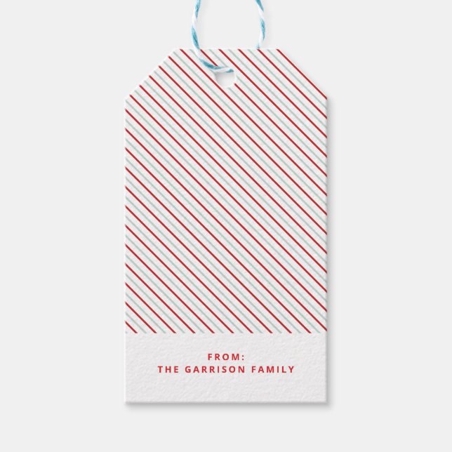 Étiquettes-cadeau Red Stripe Joyeux Noël Festif brillant (Devant)