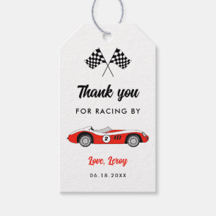 Étiquettes-cadeau Red Vintage Race Car Merci Anniversaire