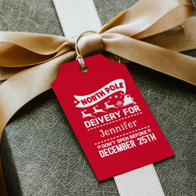 Étiquettes-cadeau Red & White Pôle Nord PÈRE NOËL Nom de livraison (Créateur téléchargé)
