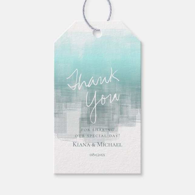 Étiquettes-cadeau Réflexions aquarelle Merci Turquoise ID774 (Devant)