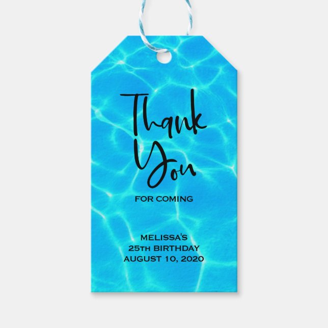 Étiquettes-cadeau Réflexions sur l'eau de la piscine bleu chatoyante (Devant)