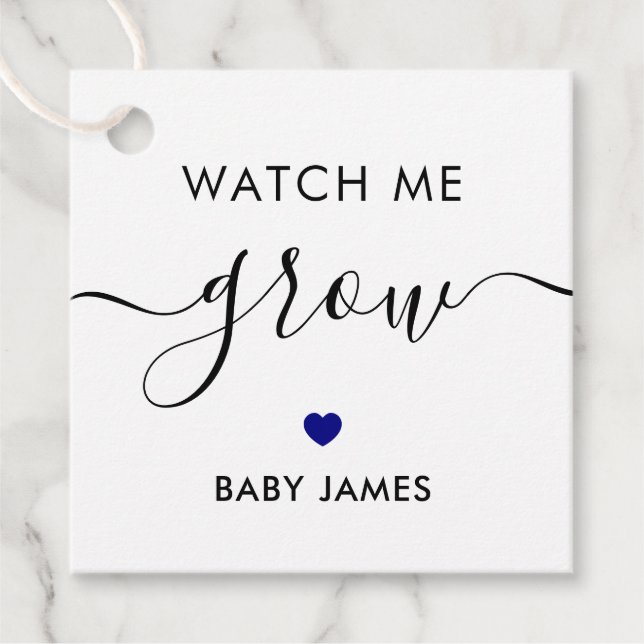 Étiquettes Cadeau Regarde-moi grandir, Baby shower Plante, bleu mari (Devant)