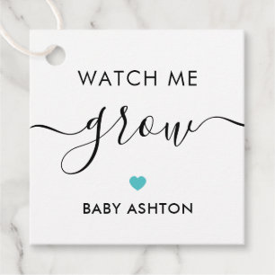 Étiquettes Cadeau Regarde-moi grandir, Baby shower Plante, Turquoise
