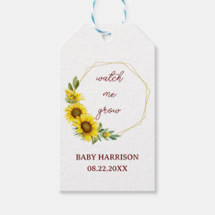 Étiquettes-cadeau Regarde-moi grandir Tournesol Baby Shower Floral R