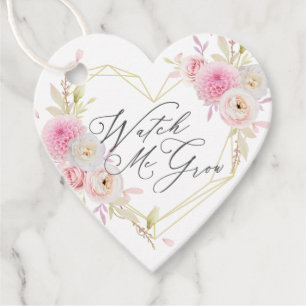 Étiquettes Cadeau Regardez-moi grandir Baby shower rose du coeur f
