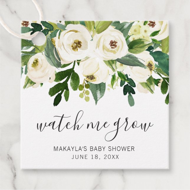 Étiquettes Cadeau Regardez-moi grandir Élégant Baby shower Floral Fi (Devant)