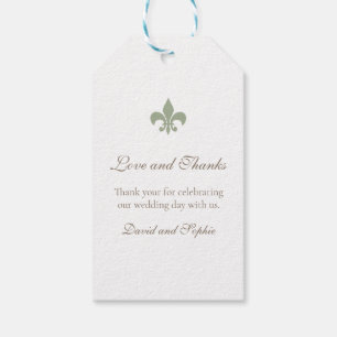 Étiquettes-cadeau Regency Green Fleur de Lis Merci Mariage