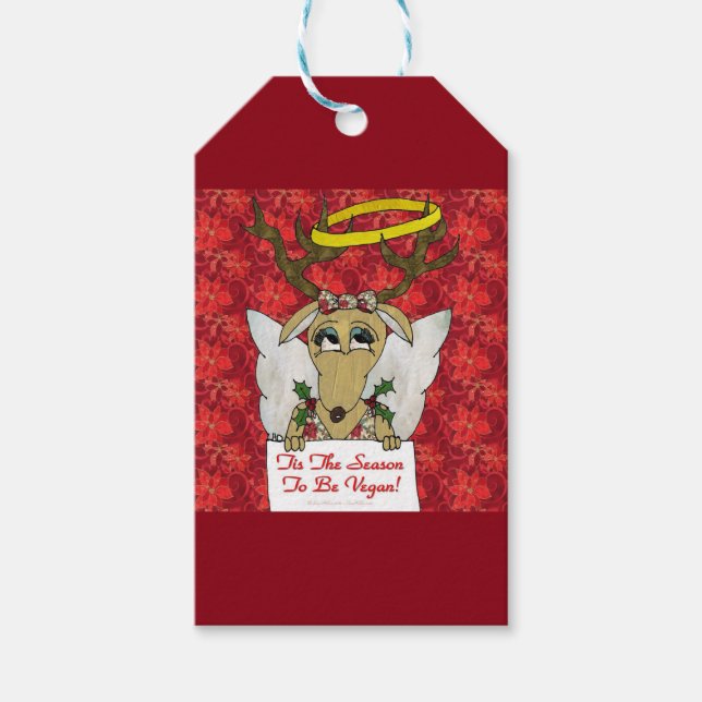 Étiquettes-cadeau Reindeer Angel C'est la saison d'être Vegan (Devant)