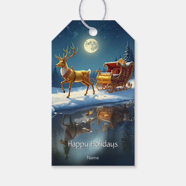Étiquettes-cadeau Reindeer Christmas Sleigh Holiday Gift Tag (Devant)