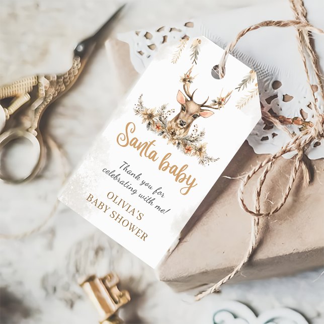 Étiquettes-cadeau Reindeer d'hiver Noël Père Noël Baby shower Favori (Créateur téléchargé)