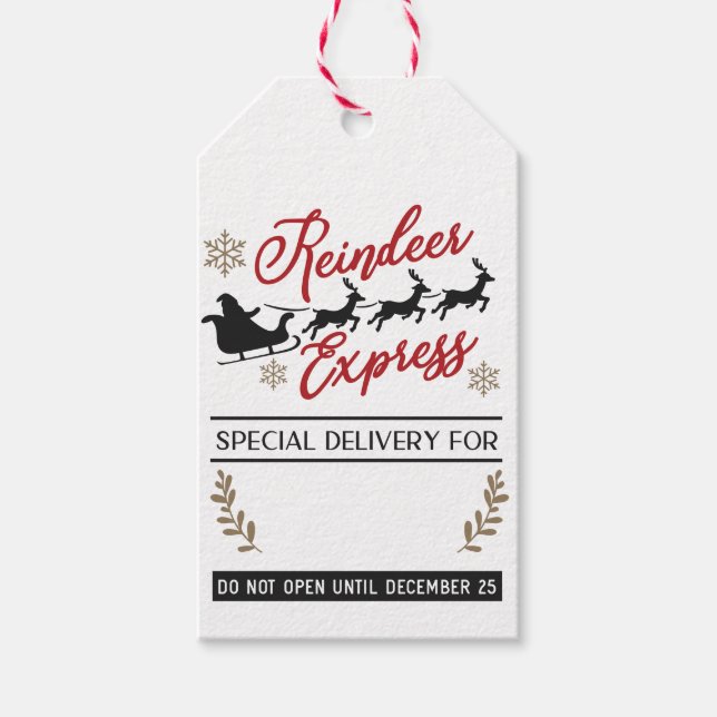 Étiquettes-cadeau Reindeer Express Livraison par la poste Noël Père  (Devant)