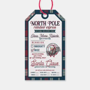Étiquettes-cadeau Reindeer Express Père Noël Plaid Noël