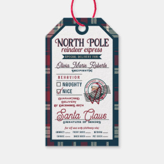 Étiquettes-cadeau Reindeer Express Père Noël Plaid Noël