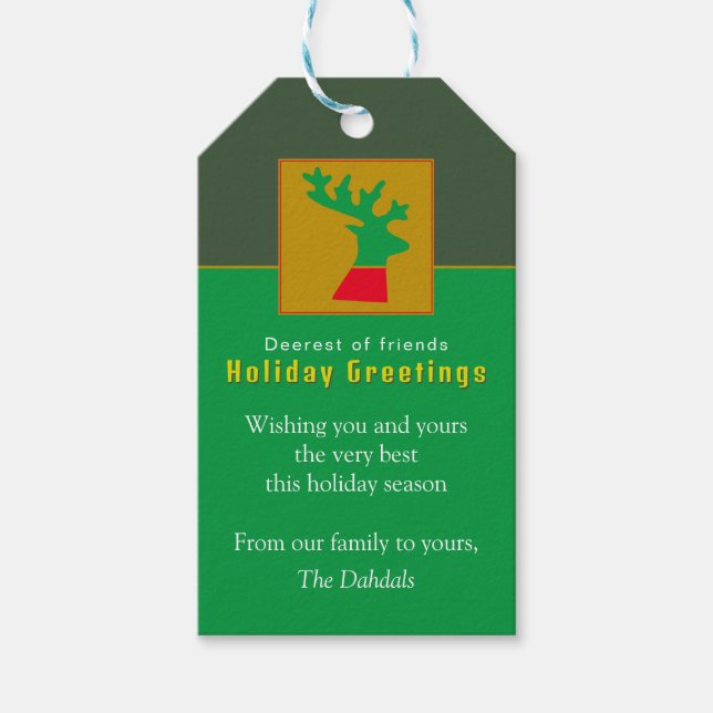 Étiquettes-cadeau Reindeer Forest Green Holiday Salutations (Devant)