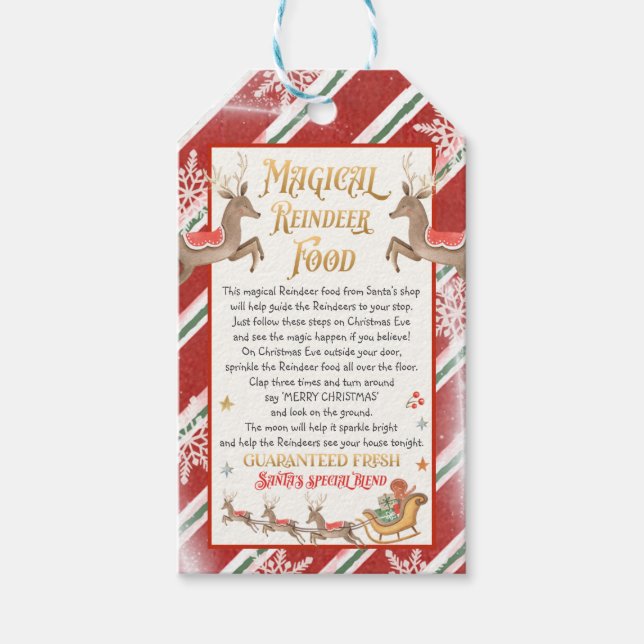 Étiquettes-cadeau Reindeer Magique Nourriture Noël Eve Box Remplissa (Devant)