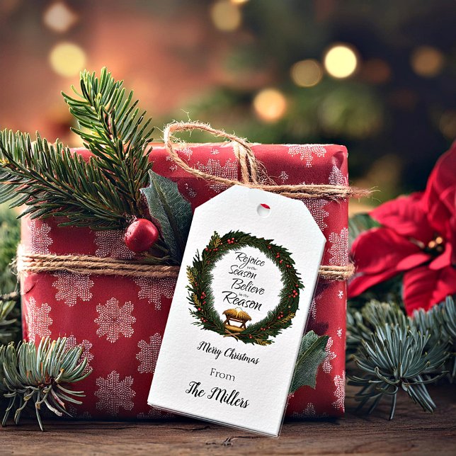 Étiquettes-cadeau Réjouissez et croyez la nativité personnalisée (Créateur téléchargé)