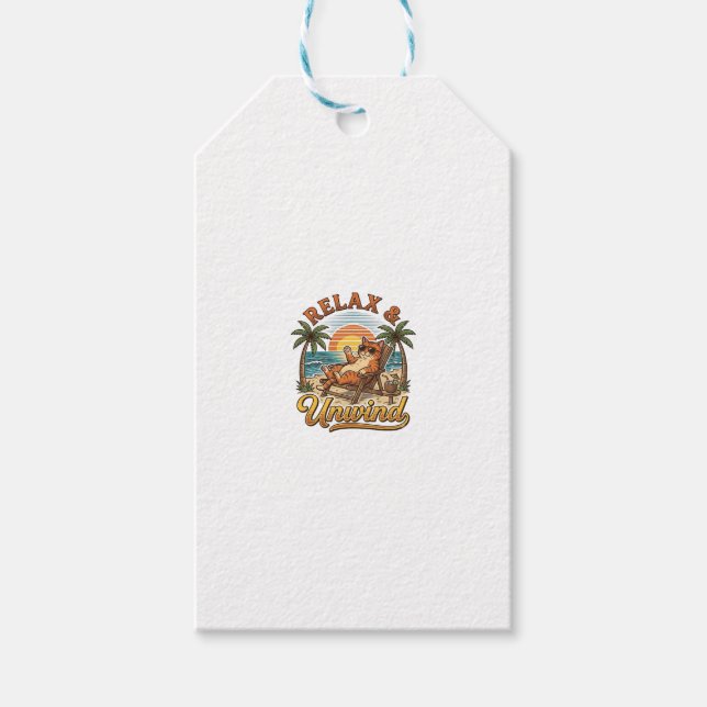 Étiquettes-cadeau Relax & Unwind Chat de Plage Design de Gravure Vin (Devant)