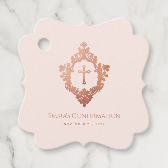 Étiquettes Cadeau Religieuse Confirmation Fille Croix rose en crête (Devant)