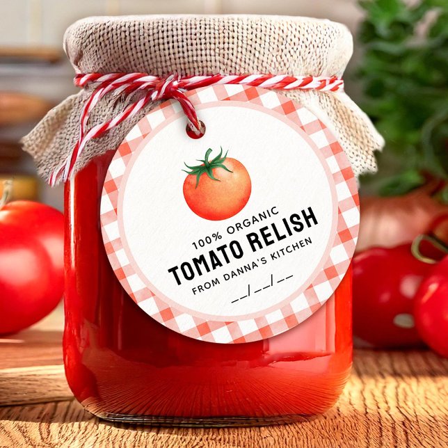 Étiquettes Cadeau Relish tomate avec tomate et à damiers motif (Créateur téléchargé)