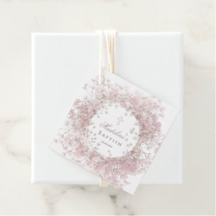 Étiquettes Cadeau Remerciement baptême gypsophile rose bébé