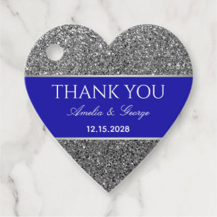 Étiquettes Cadeau Remerciement Bleu Argent