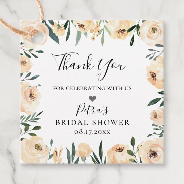 Étiquettes Cadeau Remerciement cadre floral champêtre Champagne (Devant)