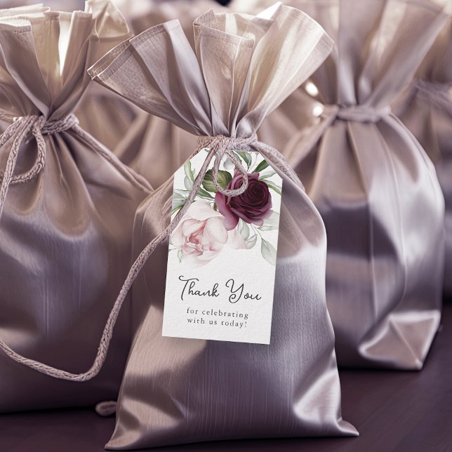 Étiquettes-cadeau Remerciement charmant botanique rose et prune (Personalize these feminine floral favor tags for any event!)