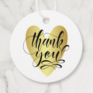 Étiquettes Cadeau Remerciement Cœur Doré Script Moderne