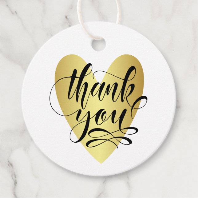 Étiquettes Cadeau Remerciement Cœur Doré Script Moderne (Devant)
