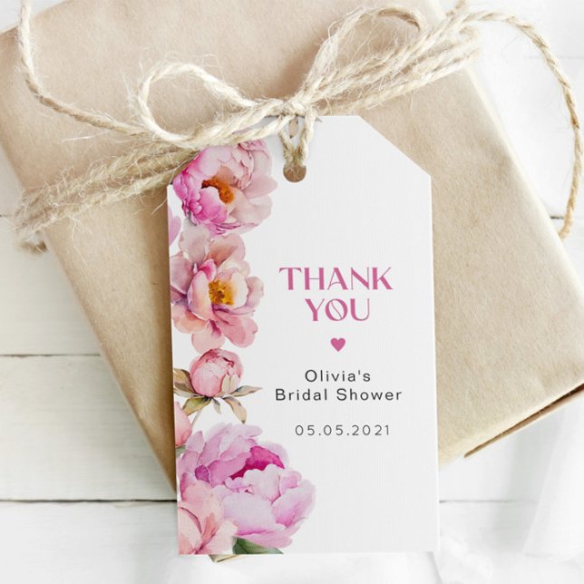Étiquettes-cadeau Remerciement de baby shower de mariage rose pivoin (Créateur téléchargé)
