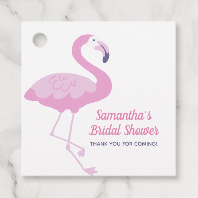 Étiquettes Cadeau Remerciement de Baby Shower Rose Flamant Rose Mign (Devant)