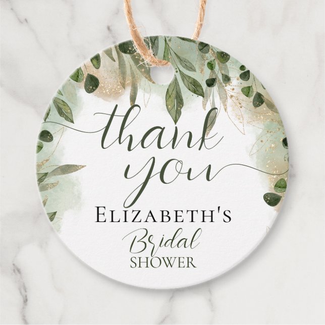 Étiquettes Cadeau Remerciement de calligraphie de script de vert de  (Devant)