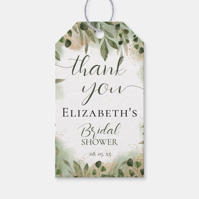 Étiquettes-cadeau Remerciement de calligraphie verte verte or (Devant)