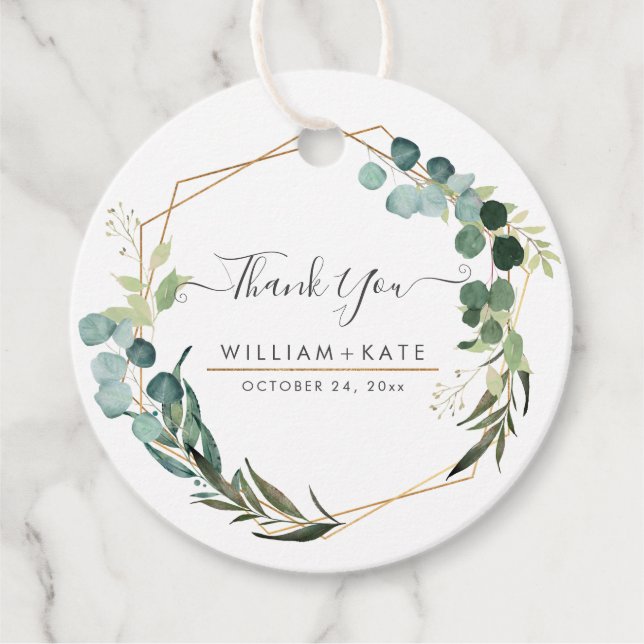 Étiquettes Cadeau Remerciement de Eucalyptus de verdure rustique (Devant)