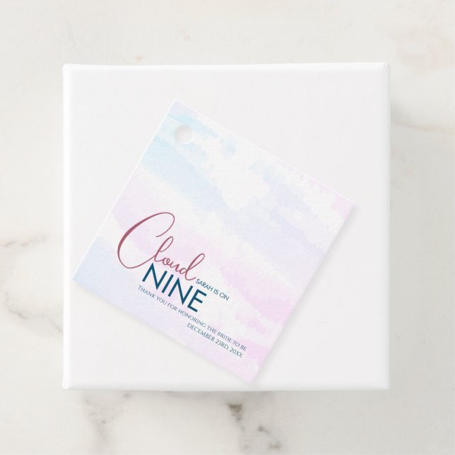 Étiquettes Cadeau Remerciement de Fête de Fiançailles Stylé Bleu Clo (En situation)