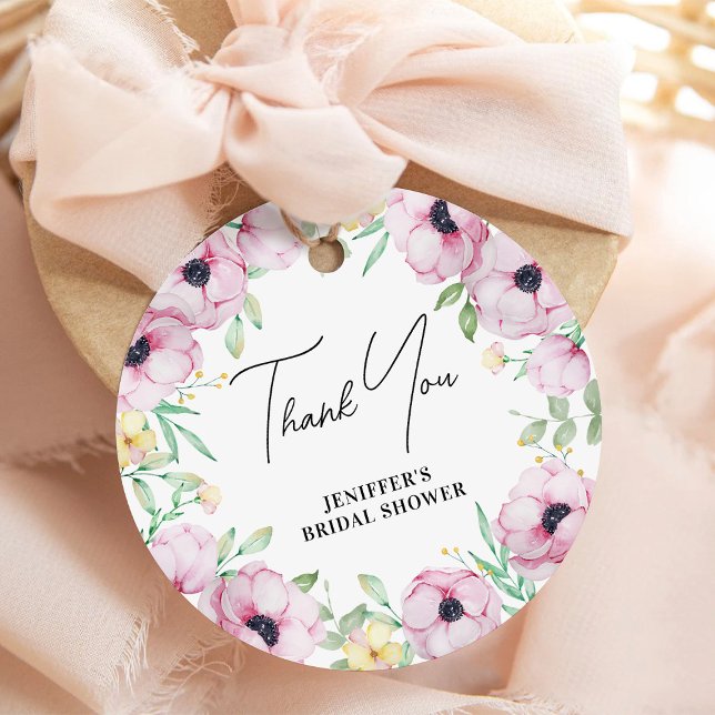 Étiquettes Cadeau Remerciement de Fête de Mariage Anémone Florale Ro (Créateur téléchargé)