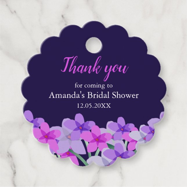 Étiquettes Cadeau Remerciement de Fête de Mariage Floral Rose Violet (Devant)