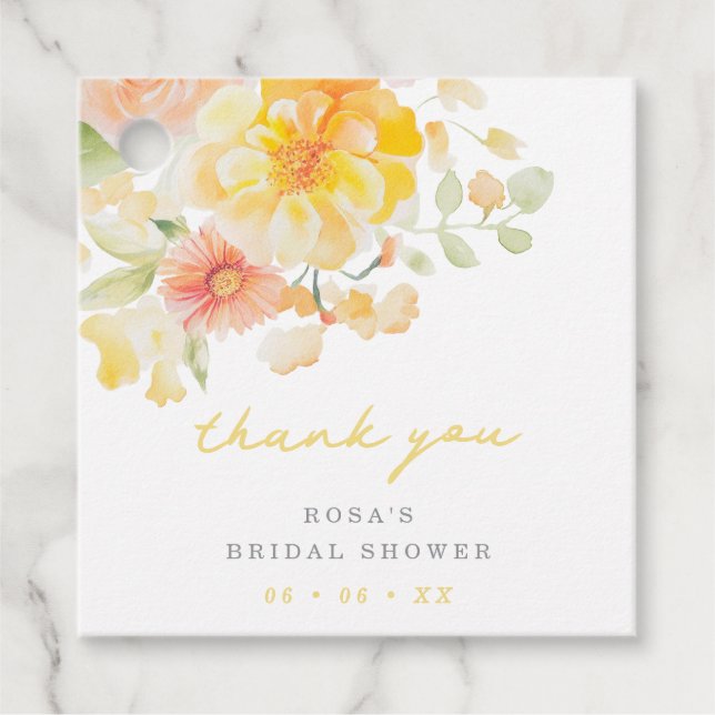 Étiquettes Cadeau Remerciement de Fête de Mariée Florale Jaune Beurr (Devant)