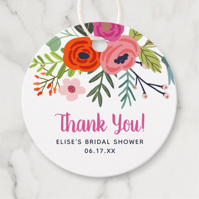 Étiquettes Cadeau Remerciement de Fiançailles Floral Lumineux (Devant)