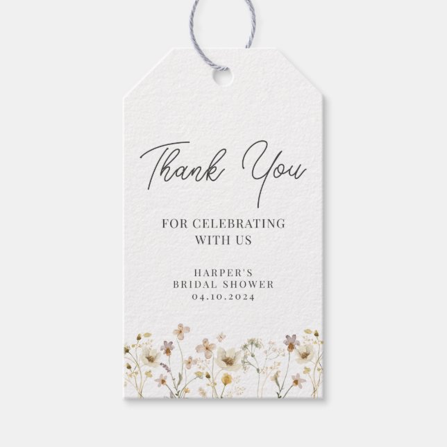 Étiquettes-cadeau Remerciement de fleur sauvage aquarelle (Devant)