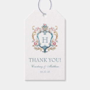 Étiquettes-cadeau Remerciement de mariage à crête florale monogrammé