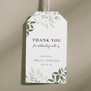 Étiquettes-cadeau Remerciement de mariage à la sauge verdure & fleur