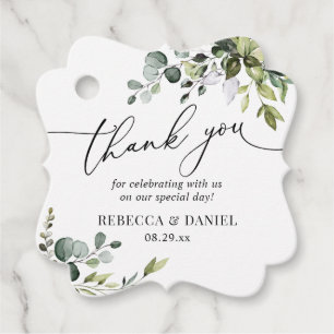 Étiquettes Cadeau Remerciement de mariage à monogramme de verdure ru