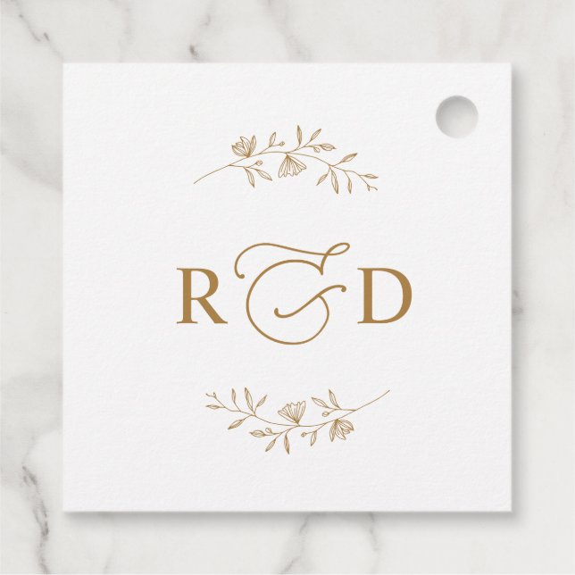 Étiquettes Cadeau Remerciement de mariage à monogramme élégant blanc (Dos)